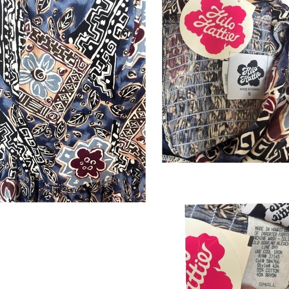 VINTAGE Y2K DEADSTOCK HILO HATTIE BOHO FLORAL MIDI DRESS SMALL NWT - Picture 4 of 4